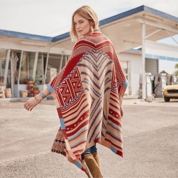 Sundance Epic Memories Aztec Wrap Red Blue Tan Size S/M One Size Cotton Blend - Picture 2 of 14